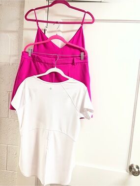 3 pc Express Berry Pink shorts/top/White T shirt